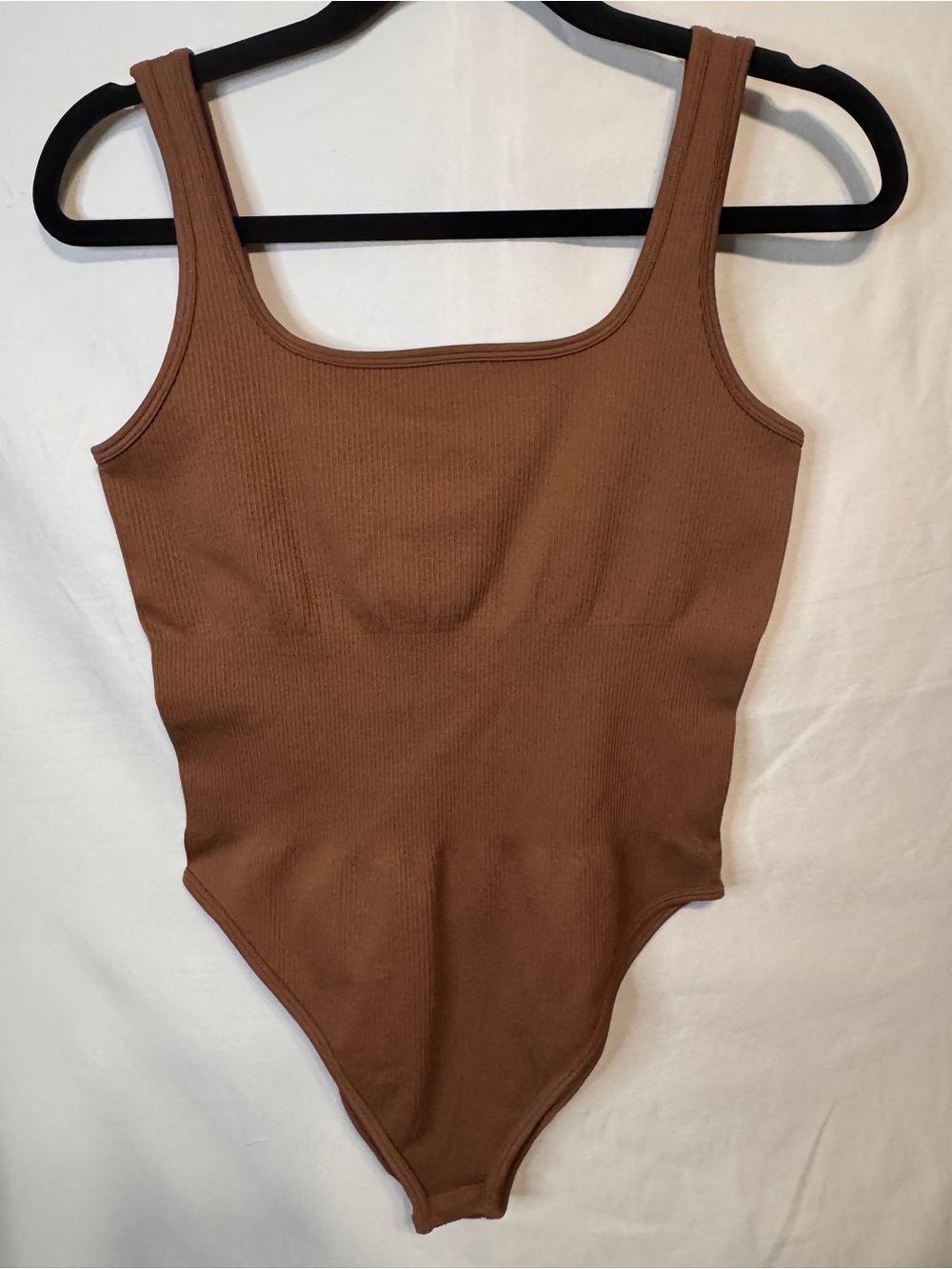 OQQ Women’s Ribbed Brown Square Neck Bodysuit XL NWOT